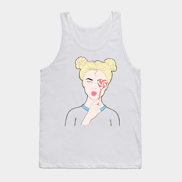 Girl blonde with a heart-shaped lollipop Tank Top by Noya_Bur